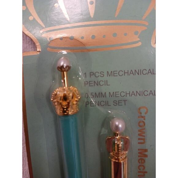 Fancy CROWN & Pearl Top Mechanical Pencil Set w Refills .5MM King Queen Royal - Picture 4 of 8